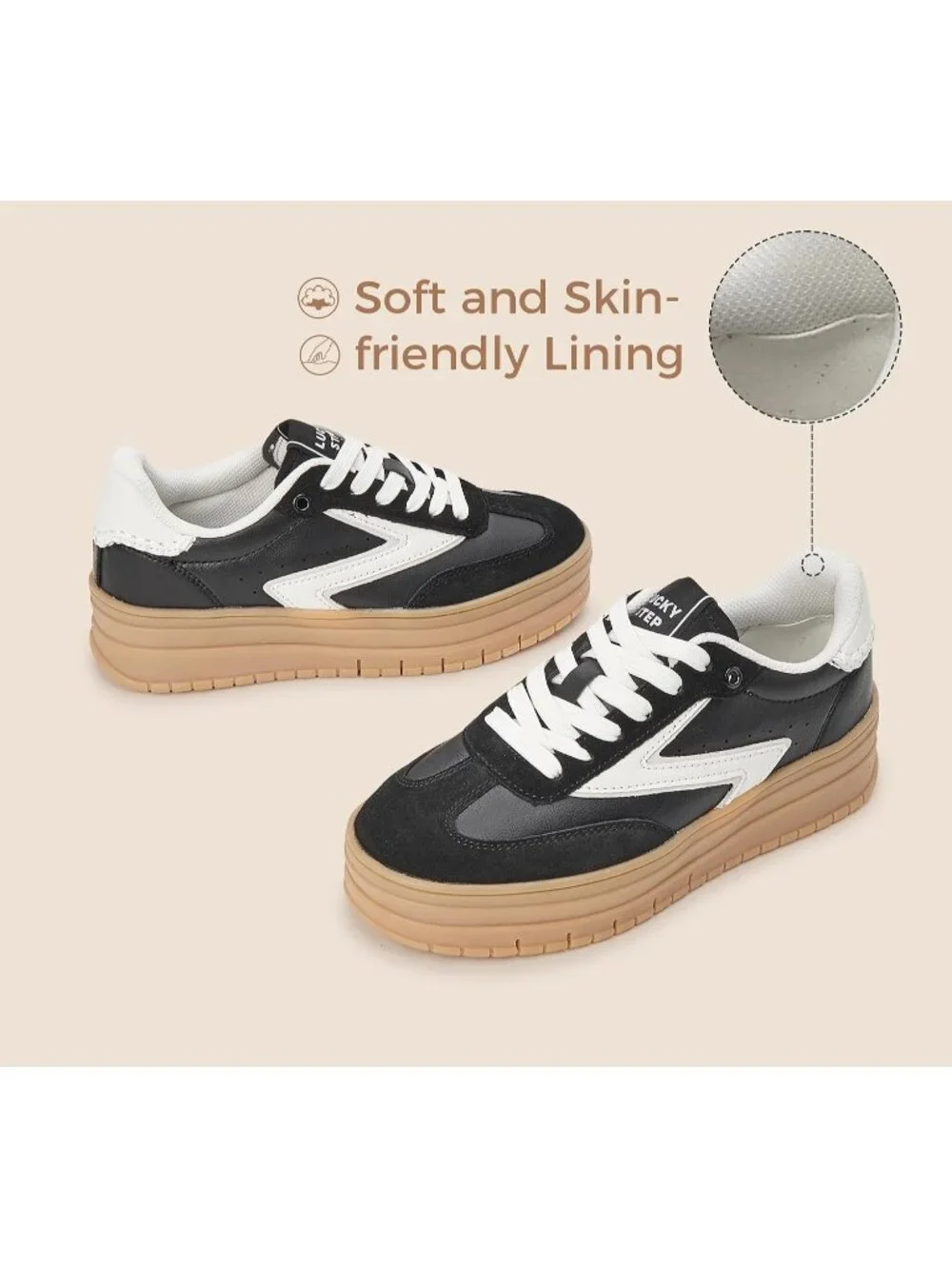 🆕Women's Black White Platform Sneakers Gum Thick Sole Tennis Walking Shoes